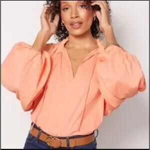Cleobella Phoenix Blouse Organic Cotton Women's XL Dobby Ruffle Coral Peach NWT